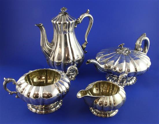 A matched William IV and Victorian four piece silver tea and coffee set, gross 67 oz.